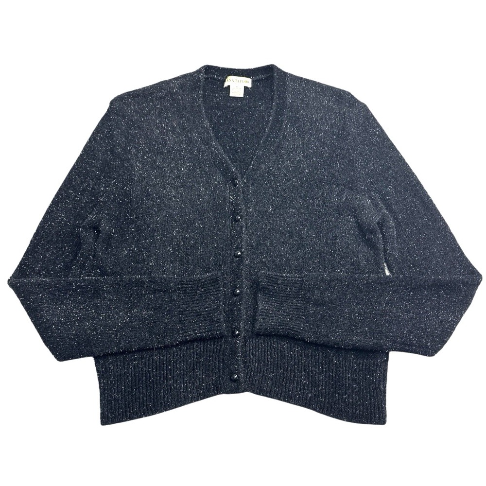Vintage Ann Taylor Black‎ Glitter V-Neck Sweater M USA Sparkle Knit